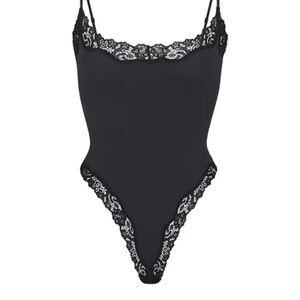 SKIMS Black Lace Trim Bodysuit